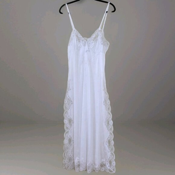 Vtg Gafer Full Slip Nightgown Robe Set IT 4  L White Nylon Calais Lace Italy NOS - Picture 2 of 16